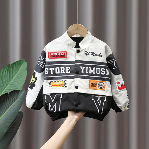 1017 Boys Motorcycle Jacket  New Baby Autumn Fashionable Clothes Children's Season Handsome Street Tops Trendy