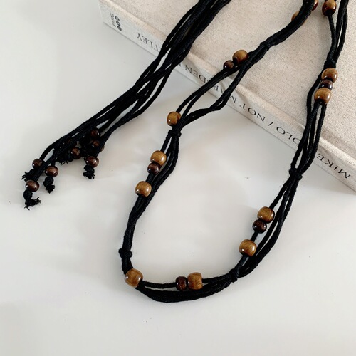 Bohemian-style round bead braided knot ethnic handmade wood beads women's waistband casual vacation style beautiful waist cord