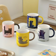 Abstract cartoon cat ceramic cup couple home use breakfast milk mugs office afternoon tea coffee cups