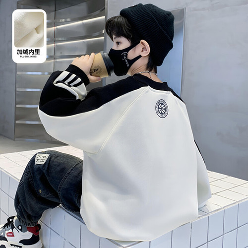 Boys' Hoodie Top for Autumn/Winter 2025 New Style Cool and Stylish for Medium and Large Children, Winter Edition, Cozy and Trendy with Fleece