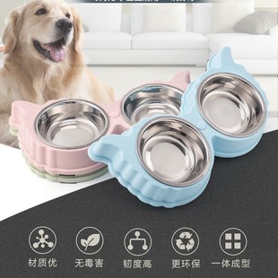 Pet Dog Bowl, Cat Bowl, Dog Supplies, Dog Bowl, Cat Bowl, Stainless Steel Double Bowl, Non-Slip, Removable Chewing Pet Supplies