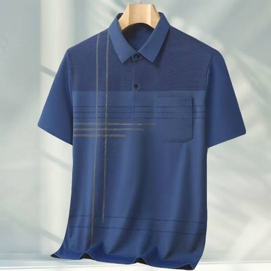 Middle-Aged and Elderly Men's Short-Sleeved T-Shirt Dad Summer Polo Middle-Aged Loose Lapel Top