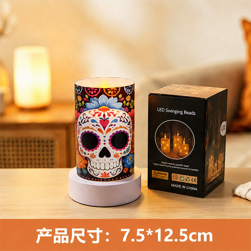 Transfronterizos LED lámpara de vela electrónica Halloween simulación de llama lámpara creativa calavera fiesta fiesta luz de atmósfera