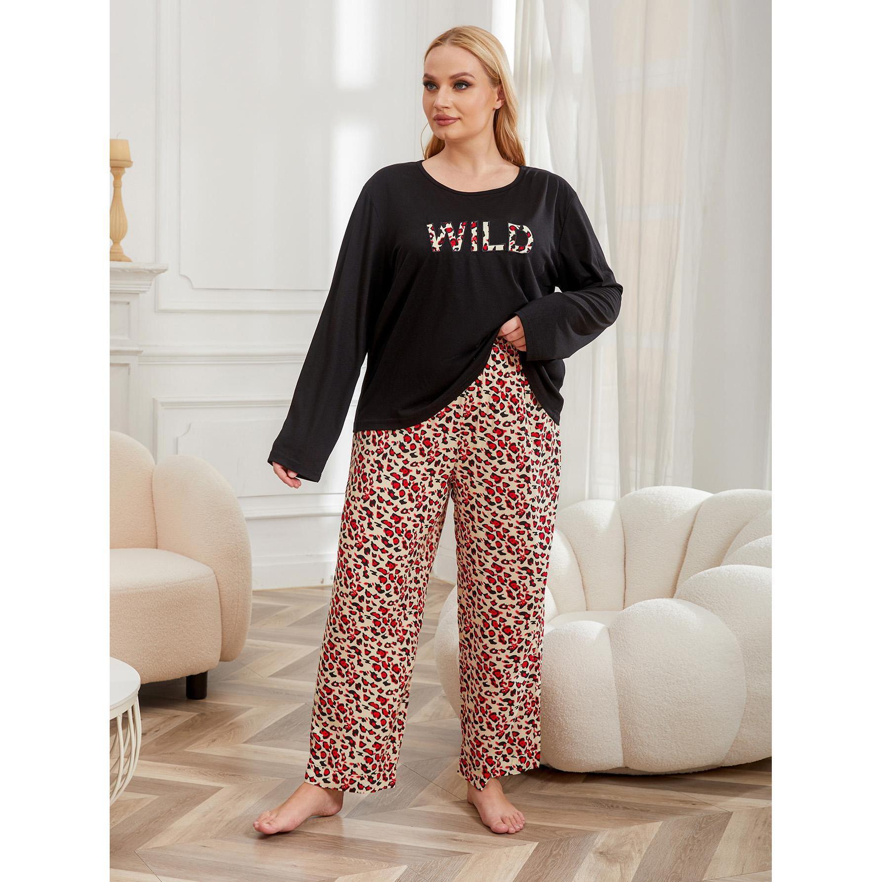 Large size pajamas for women, 200 pounds, chubby mm, autumn and winter long sleeved home clothing set_voghion.com