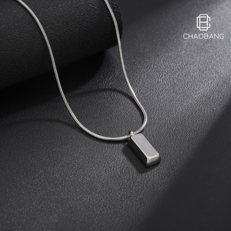 Titanium Steel Square Brand Silver Brick Necklace Men's Trendy Retro All-match Collar Chain Simple Trendy Brand Niche Female Personalized Accessories