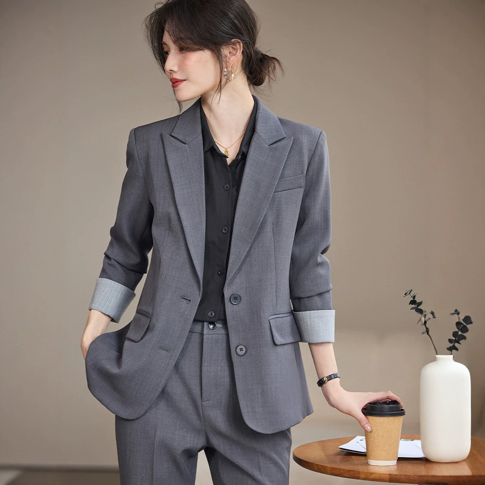 Women's Grey Suit Set 2026 New Style High-End Professional Interview Formal Work Uniform Petite Suit Jacket