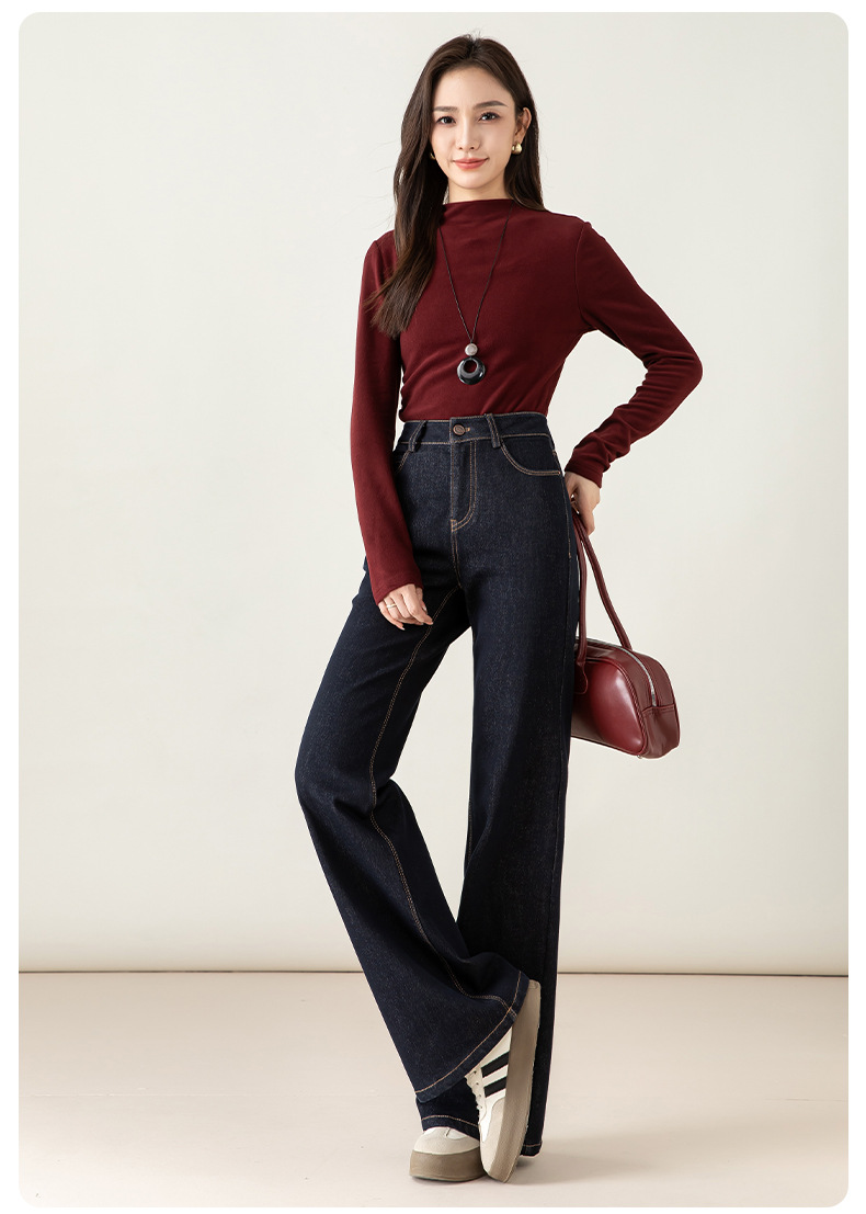Quần jean nữ ống loe cạp cao dáng bootcut, lót lông mùa đông — Xanh denim (mùa đông cộng nhung) 85635 chi tiết 25