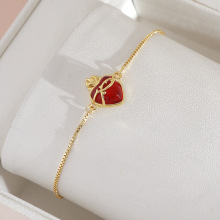 跨境热销红色锆石爱心手链圣心火焰荆棘铜镀小众复古风可调节手链