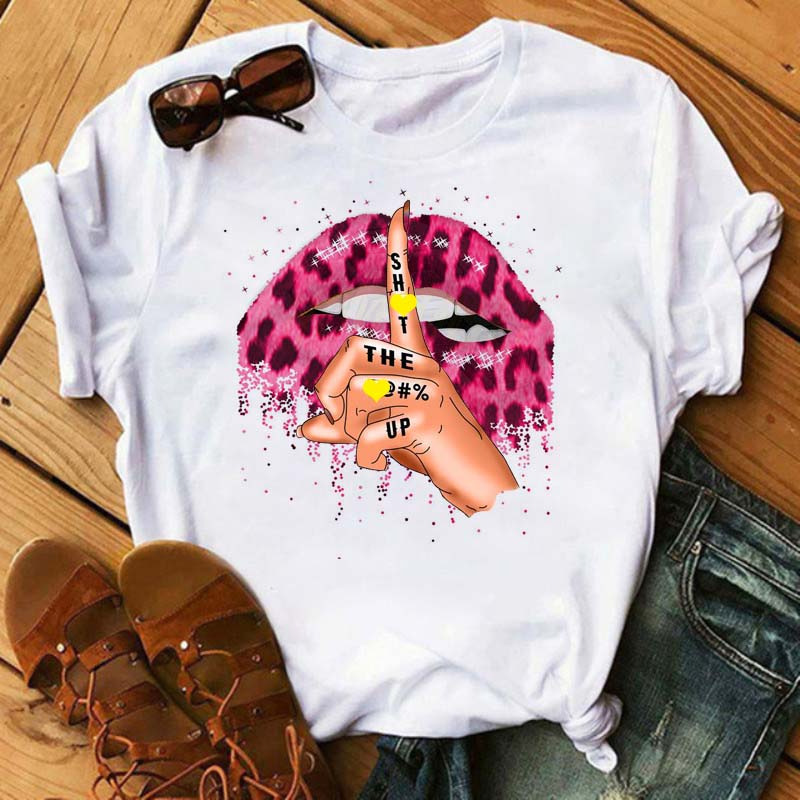 Comfort Function Regular Fit Fit Type Mouth Pattern Summer Season Wholesale Women'S Fashion Mouth Short Sleeve Printing T-Shirts
