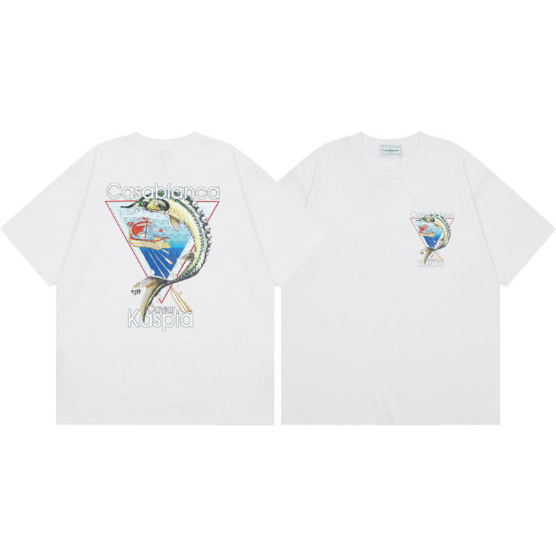 クロスボーダー2025夏服カサブランカドア枠ロゴプリント男女ゆるい半袖tシャツ重ポンド綿|undefined