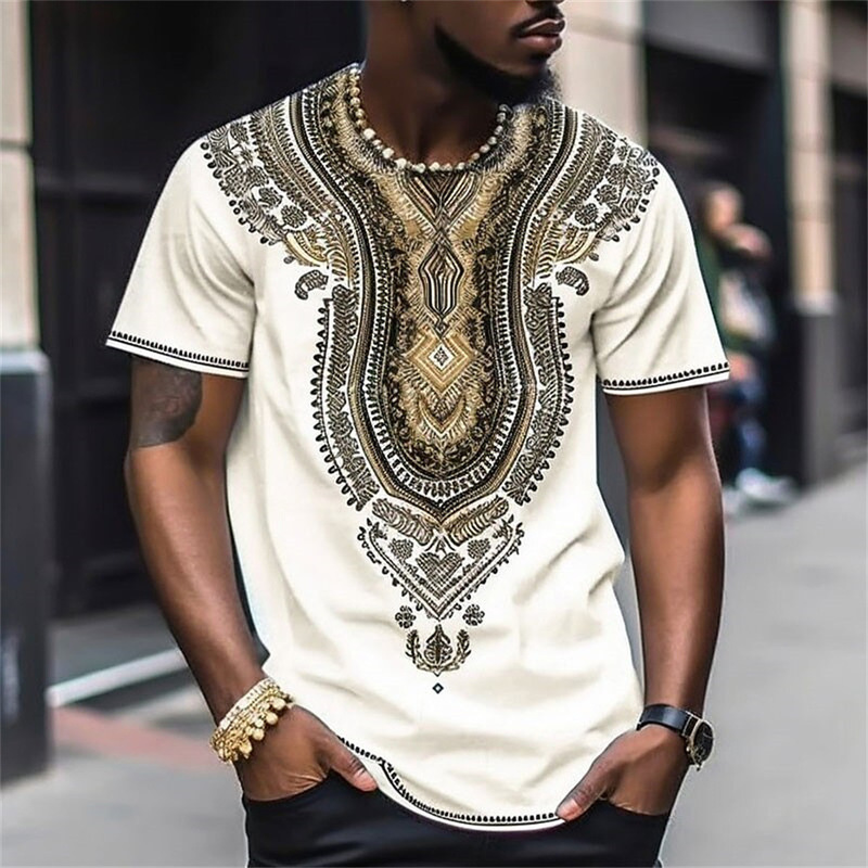 New European and American Cross-border Trendyy T-shirt Export Casual Ethnic Style Short-sleeved Men's Loose Casual Top Base Layer
