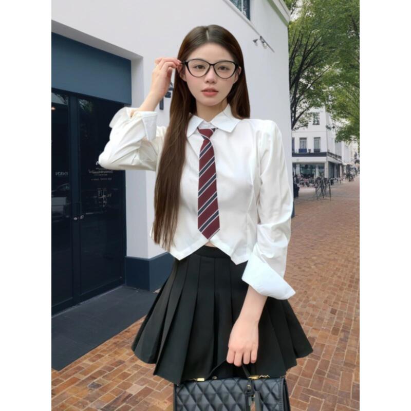 College Style White Shirt Women's Long-Sleeved Shirt Design Niche Top Waist Short Petite Jk Uniform Suit