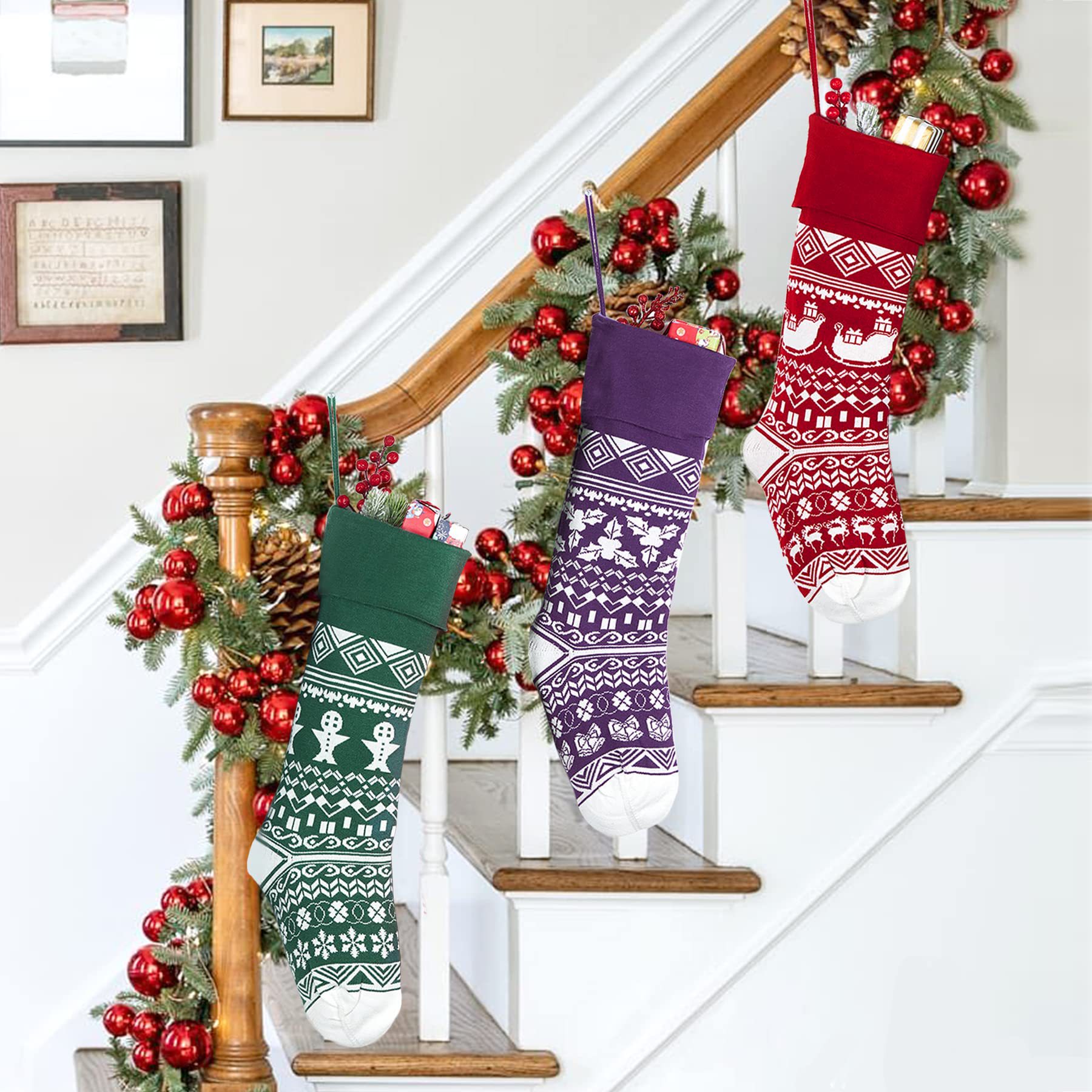 Transfronterizos nuevos calcetines de navidad dulces de punto bolsa de regalo de lana bolsa escena diseño adornos de vacaciones calcetines de cinco colores