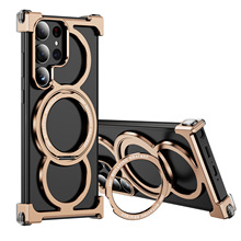 适用S23ULTRA简约钛合金奥甲高端手机壳支架磁环保护套铝边框迪拜