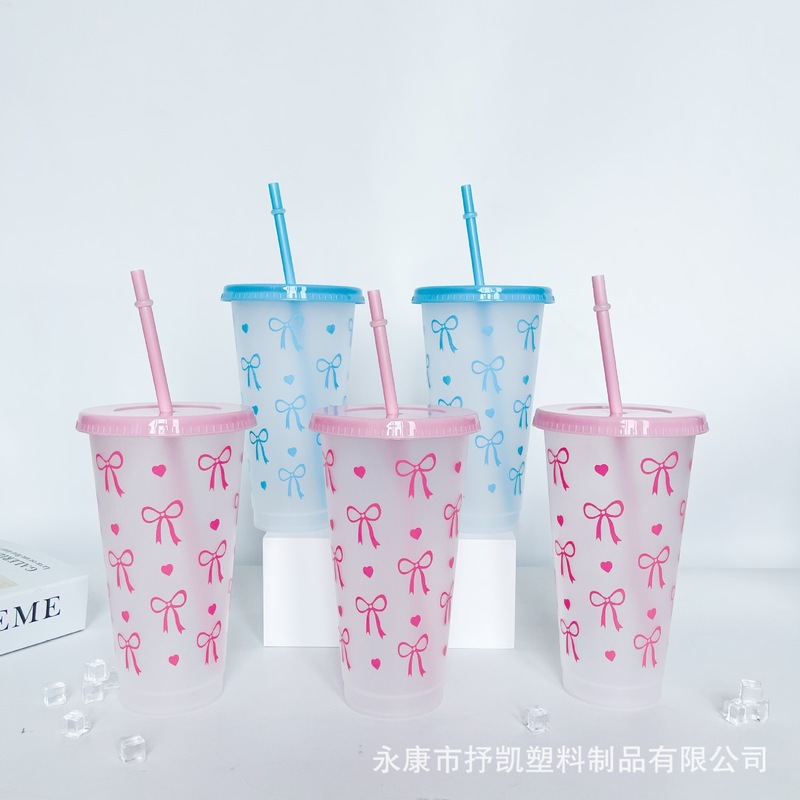 夏季爆款pp材质便携透明蝴蝶结爱心塑料吸管杯710ml大容量可logo|undefined