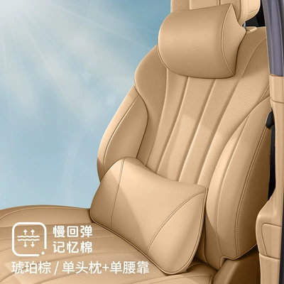 Headrest – Suitable for 2026 New Aito M6 - anti-fouling-leather-headrest-lumbar-support-amber-brown-2-pack