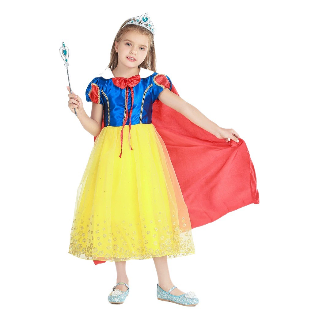 Красное платье-плащ с короткими рукавами из мультфильма на Хэллоуин, Европейское и американское Белоснежное платье, платье принцессы с бронзовым принтом