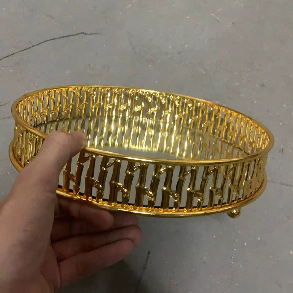 Декоративная подставка-поднос из железа с зеркальной поверхностью, в стиле легкой роскоши, с гальваническим золотым покрытием, для хранения фруктов и тортов