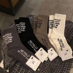 歐貨字母潮襪男女秋冬加厚時髦深色深色個性運動透氣insi中筒襪潮
