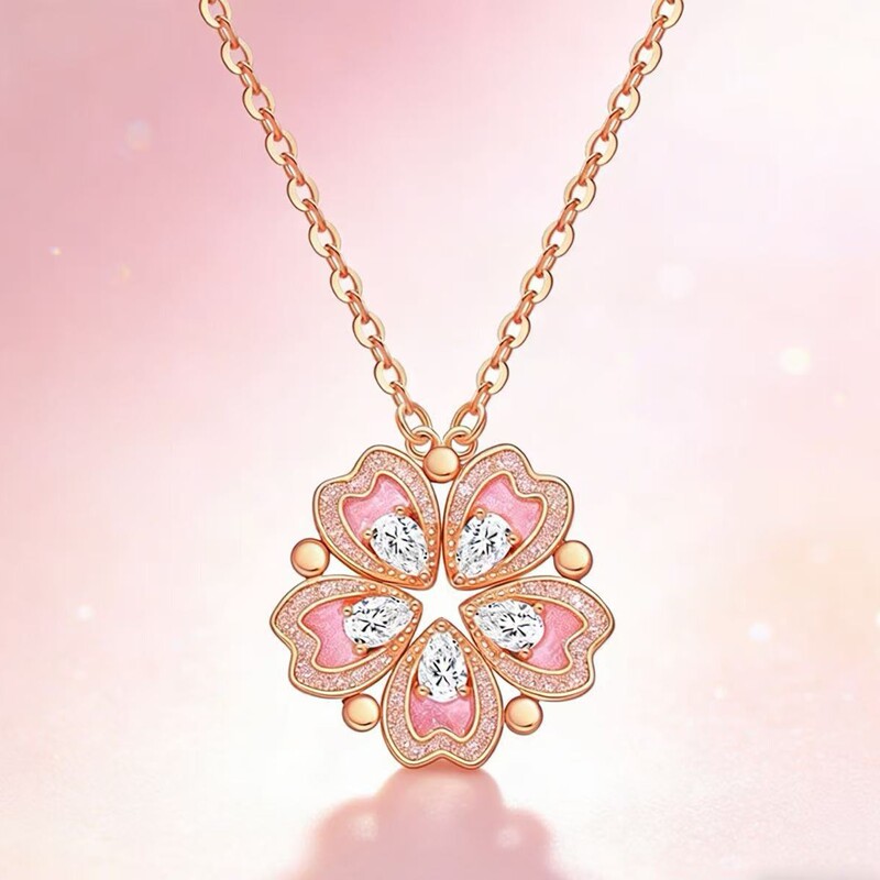 S925 Sterling Silver Peach Blossom Heart Necklace, Light Luxury Niche Clavicle Chain with Five-Petal Flower Pendant, Gift for Girlfriend