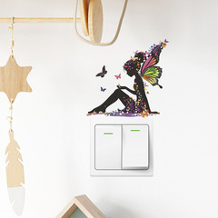 外貿蝴蝶精靈女孩臥室玄關宿舍家居裝飾開關貼牆貼貼紙批發跨境