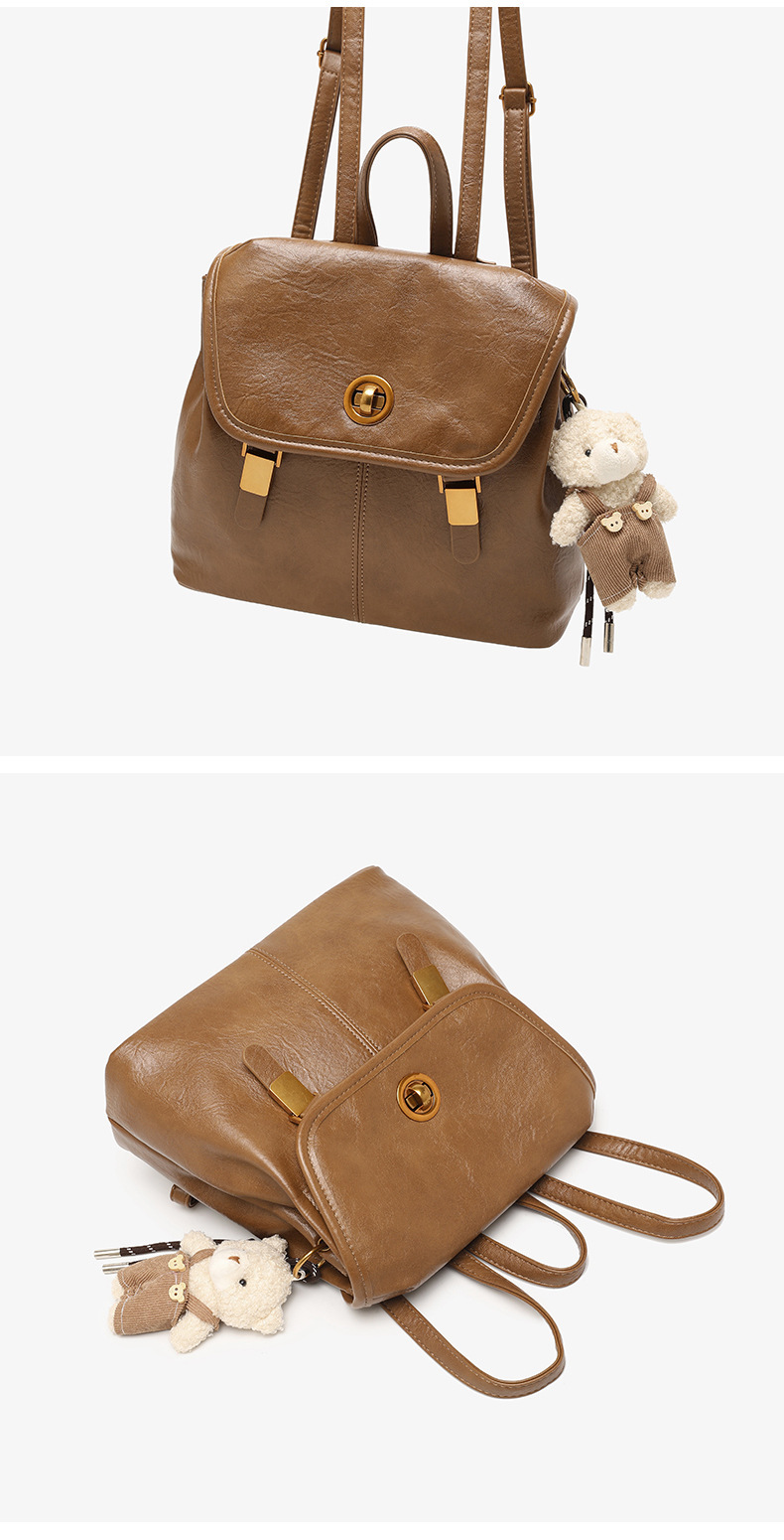 Balo mini nữ phong cách preppy Hàn Quốc, kiểu dáng độc đáo cao cấp, đa năng, có thể đeo chéo hoặc xách tay (27×11×24 cm) — màu nâu chi tiết 20