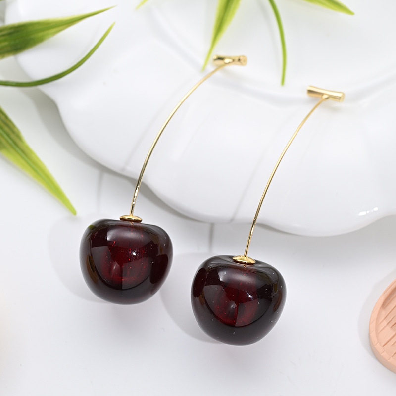 Aretes de cereza roja para mujer – colgante exquisito, fruta de imitación versátil, nuevo estilo