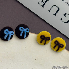 东大门甜美少女风植绒蝴蝶结撞色耳换耳钉秋冬新款时尚耳饰