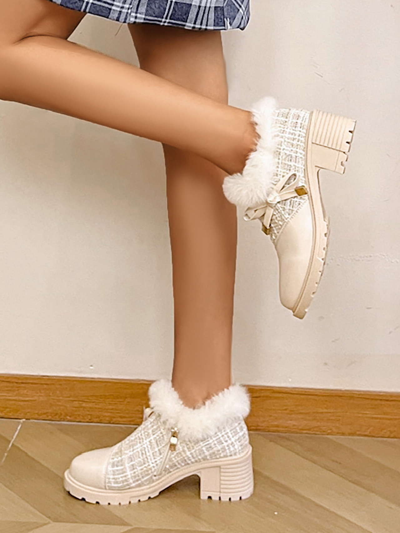 Autumn and winter new round head thick heel women's cotton boots and warm Martin boots_voghion.com