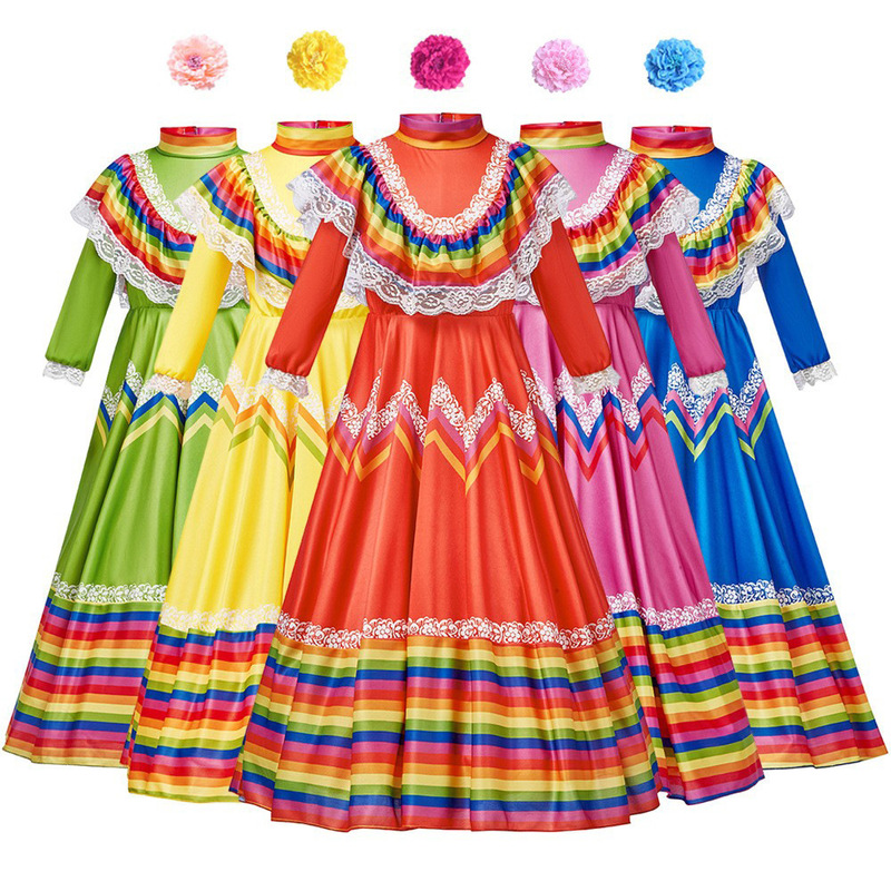 Amazon's Best-Selling Foreign Trade Popular Five-Color Mexican Ethnic Spanish Large Skirt Dress Stage Performance Clothing Amazon's Best-Selling Foreign Trade Popular Five-Color Mexican Ethnic Spanish Large Skirt Dress Stage Performance Clothing