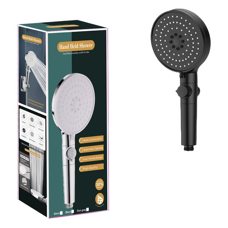 Большая пятиступенчатая многофункциональная насадка для душа под давлением с распылителем воды Матовый черный большой ручной костюм для душа