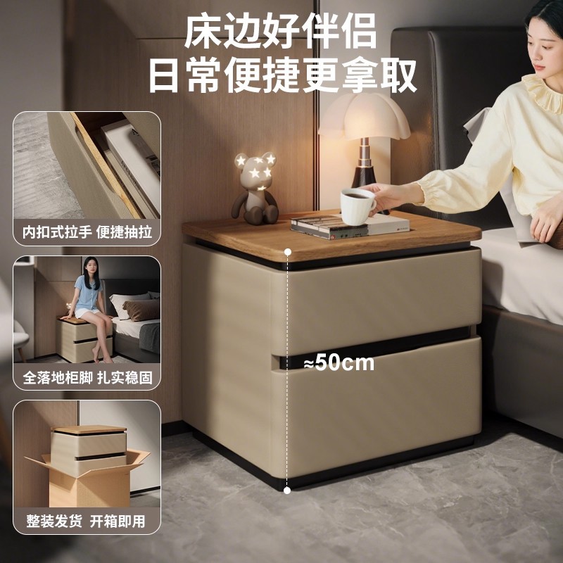 Mesa de cabecera de madera maciza dormitorio italiano minimalista 60cm tamaño grande ligero de lujo alto gabinete de almacenamiento de la cama sin instalación