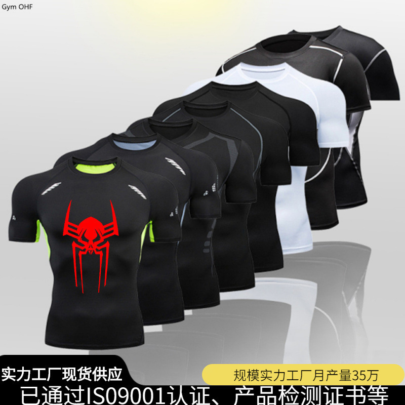 2099 Cross-border Explosions Men's Fitness Clothes Spider-Man Tight T-Shirt Shirt Quick-drying High-elastic Sportswear