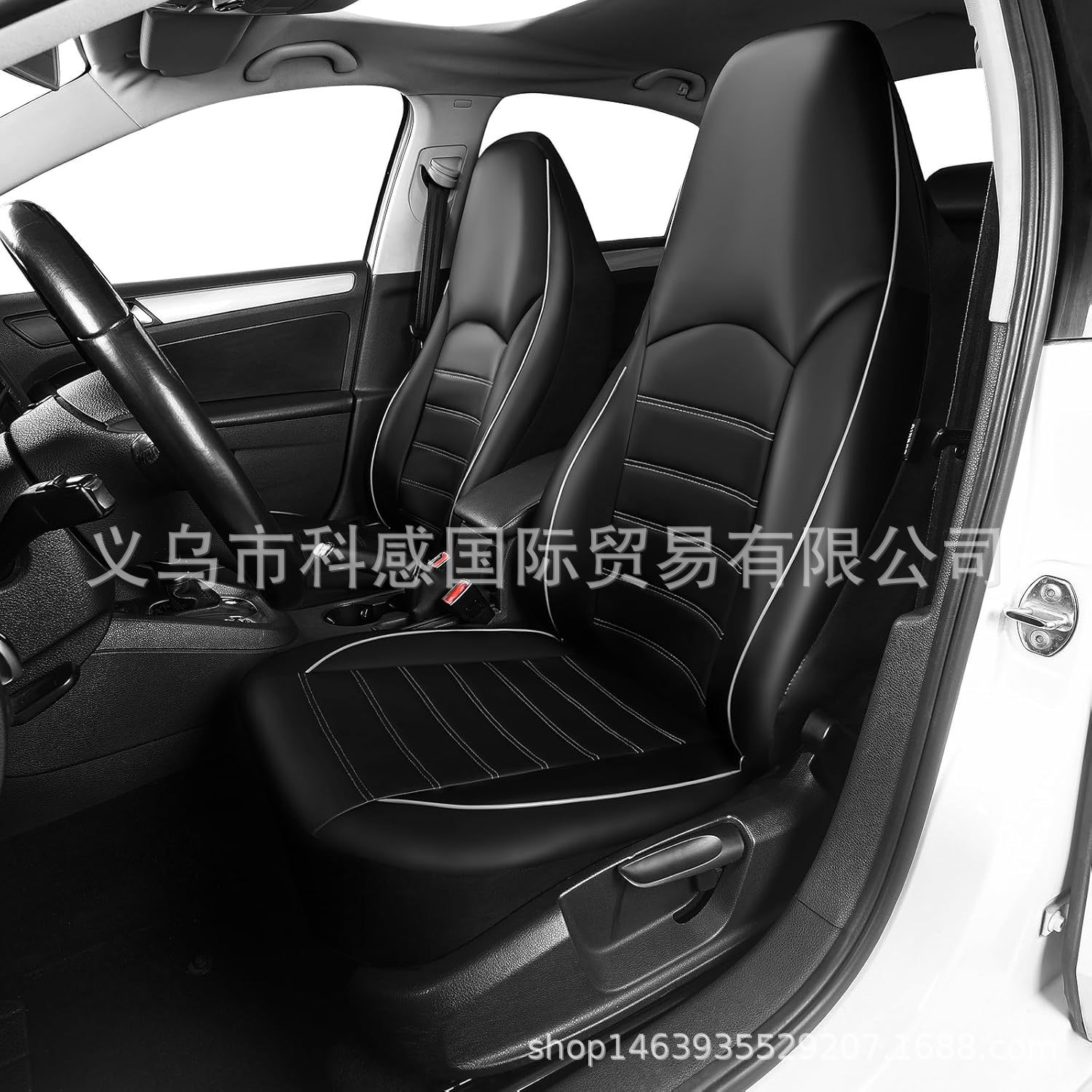 Cross-border best-selling PU leather double-stitch high-back pull-strap universal car seat cover for Amazon, Temu, and Mercado Libre