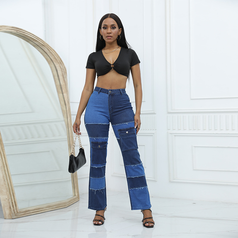 Tallas grandes ropa de mujer 2023 otoño en stock transfronterizo nuevo europeo y americano de alta calidad recta cintura alta jeans al por mayor para mujeres