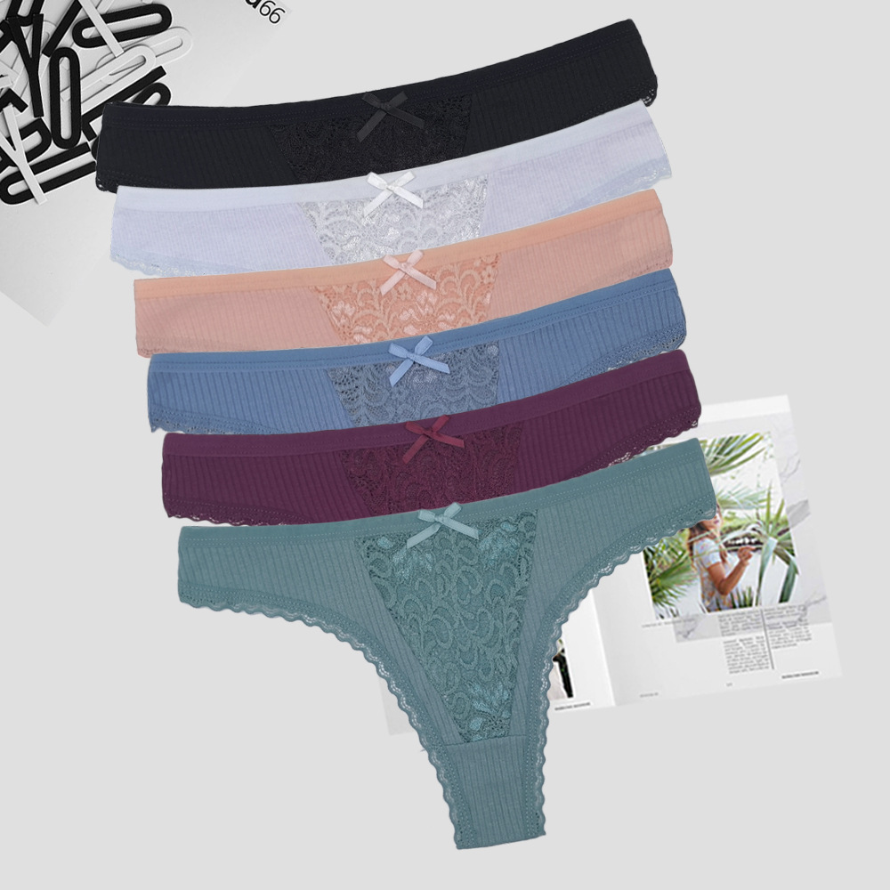 Cross-border wholesale of new bowknot sexy lace women's thongs, breathable and comfortable, available on Xiyin and Temu