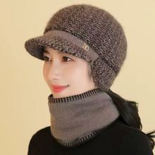 冬季妈妈帽子女士加绒针织保暖兔毛线帽中老年人防寒奶奶护耳棉帽