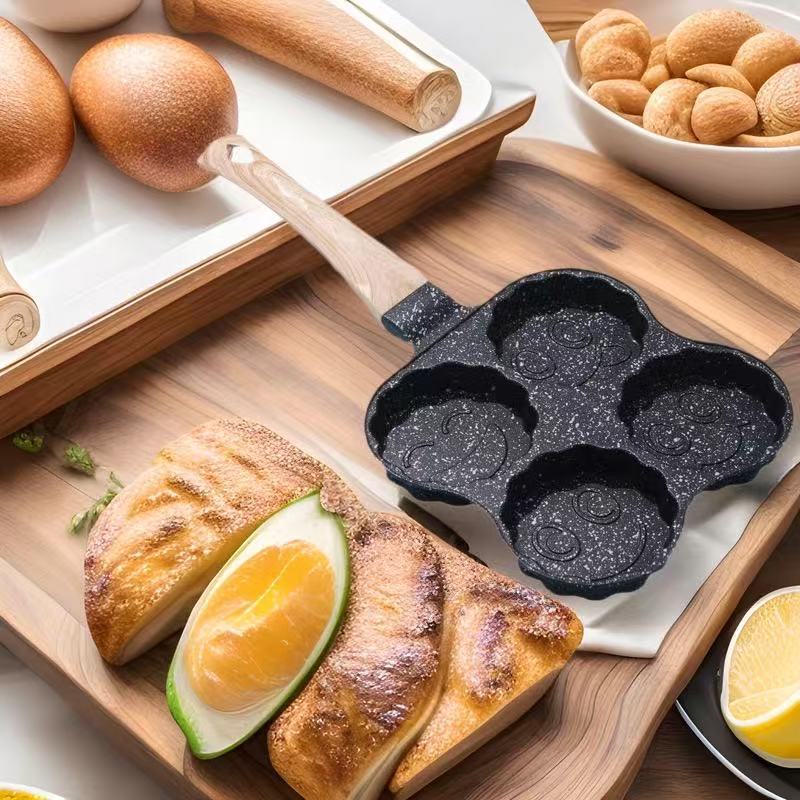 Maifanite Four-hole Egg Pan Less Smoke Flat Bottom Non-stick Egg Dumpling Pan Breakfast Egg Hamburger Frying Pan Cross-border Labeling