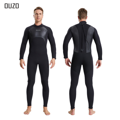 OUZO new 3mm wetsuit men's long-sleeved one-piece wetsuit thickened warm surfing suit winter swimsuit snorkeling suit