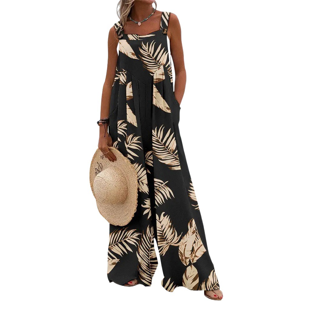 2022 verano nuevo deseo Amazon Europa y América impreso sin mangas suelta casual Sling jumpsuit Pantalones anchos para las mujeres