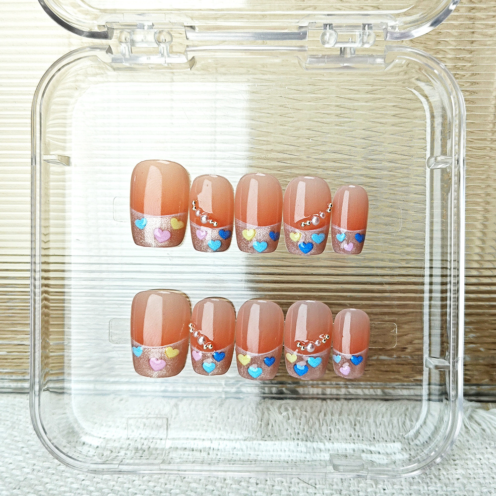 10 piezas de amor, uñas francesas, adornos de perlas, uñas de naranja en polvo, uñas de uñas hechas a mano con diamantes de moda