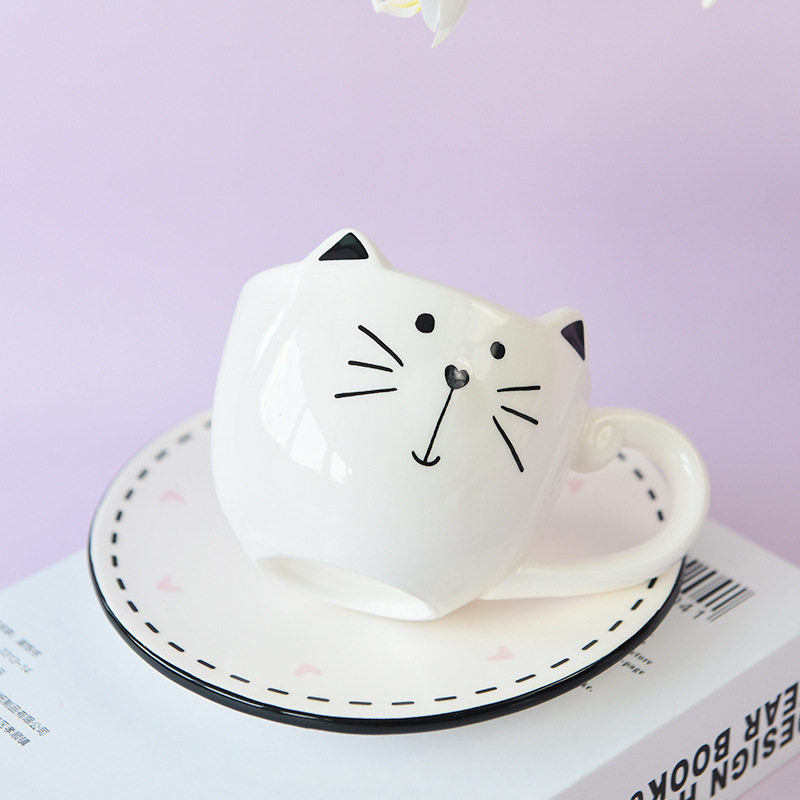 Gato negro taza de café y platillo traje de vajilla de cerámica serie cafetería club conjunto completo de fabricantes de una sola pieza de entrega