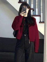 法式休闲感开衫针织红色毛衣外套上衣秋冬2025新款女装秋冬款