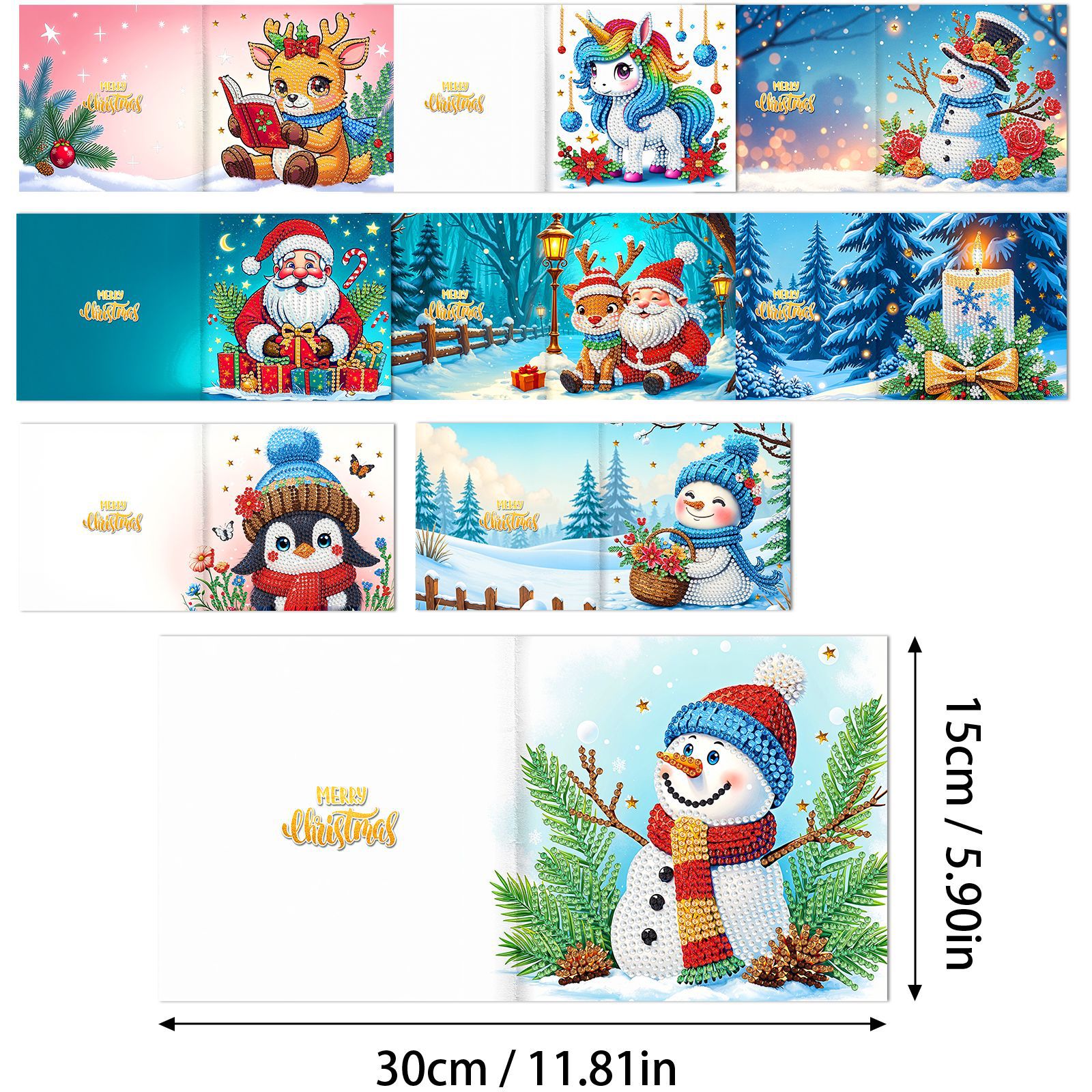 Explosiones transfronterizas de Navidad multiserie de tarjetas de felicitación puntuales hechas a mano 9 conjuntos de sobre de diamante 6 conjuntos de dibujos animados