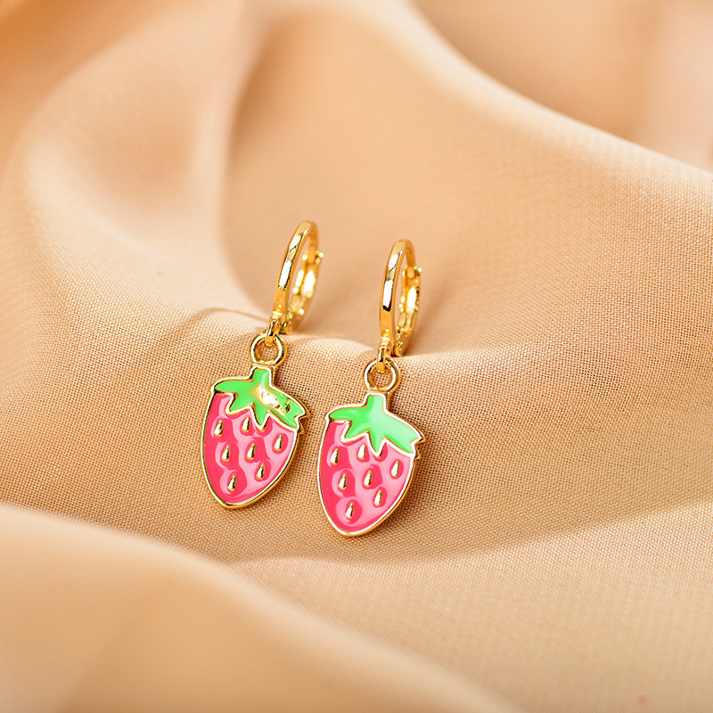 Simple Style Strawberry Stainless Steel Plating Drop Earrings 1 Pair