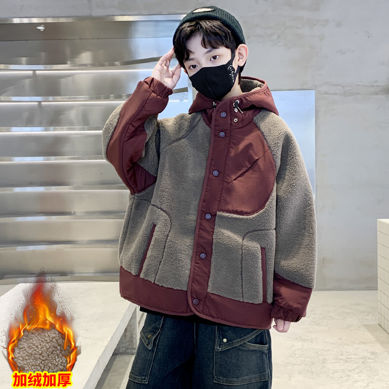 (2개) 아동복 소년 모직 스웨터 코트 2024 미중 및 대형 어린이를위한 새 소년 기모 면복 두꺼운 서양식 겨울 조수
