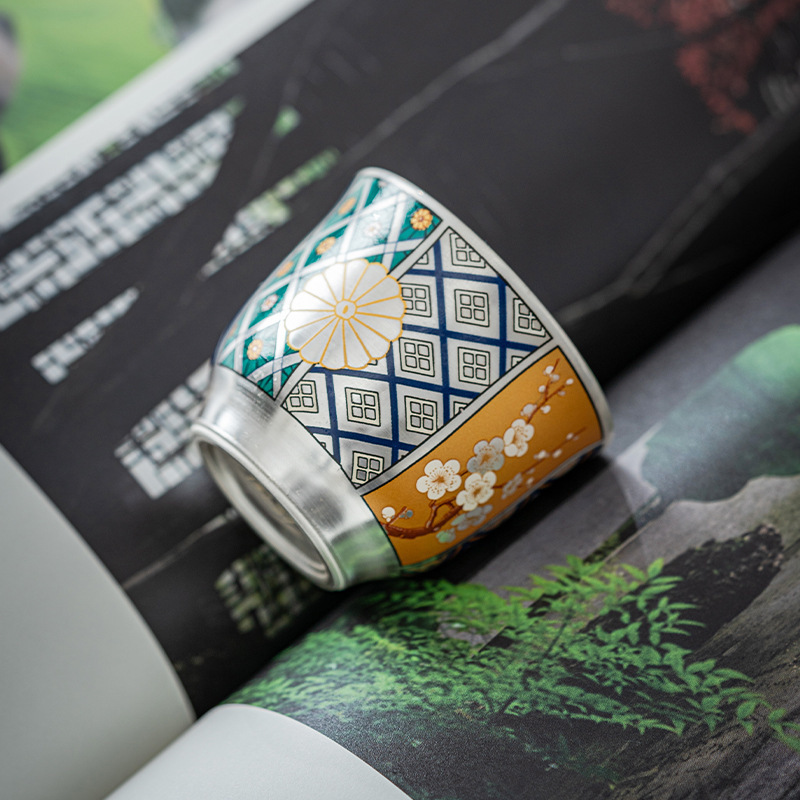 999鎏银谷伊万花高档家用茶杯新中式品茗杯个人专用主人杯防烫|undefined