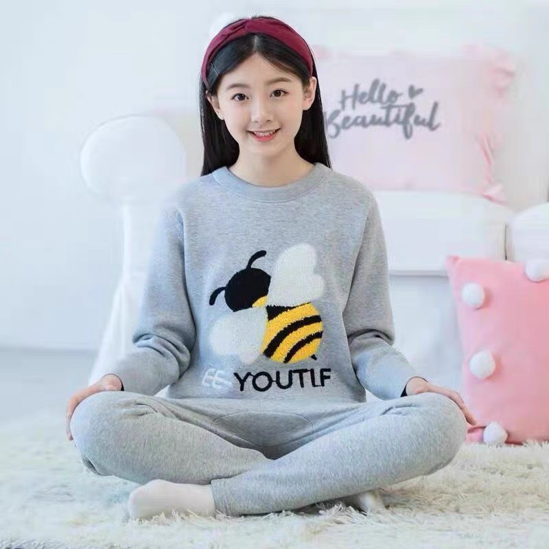 중학생 및 고등학생을위한 보온 속옷 여성 정장 플러스 벨벳 및 두꺼운 가을 옷과 나이가 많은 어린이 및 소녀 겨울 옷을위한 긴 바지