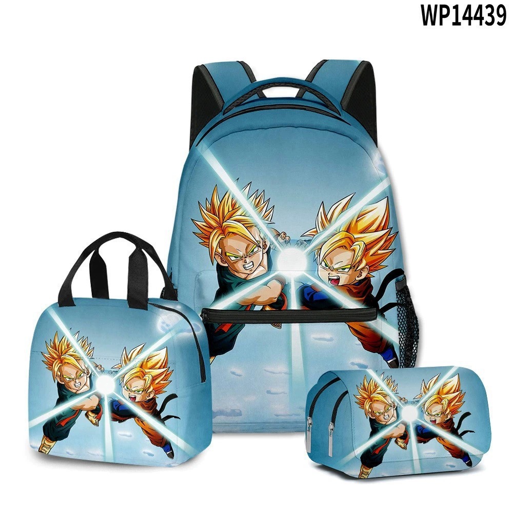 3D transfronterizo nueva animación Goku siete Dragon Ball Super bolsas escolares bolsas de almuerzo bolsas de lápiz tres piezas