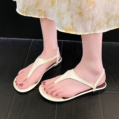 フラットレトロリゾートスタイルビーチサンダル妖精の靴 2025 新しい夏黒多用途ビーチローマンシューズ